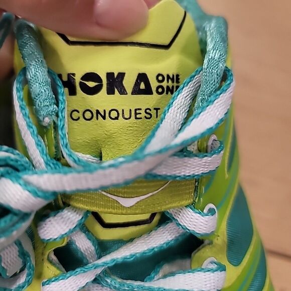 Hoka One One Womens 5.5 Conquest 2  Running Gym Shoe Acid Green Aqua Sneakers - Picture 11 of 13